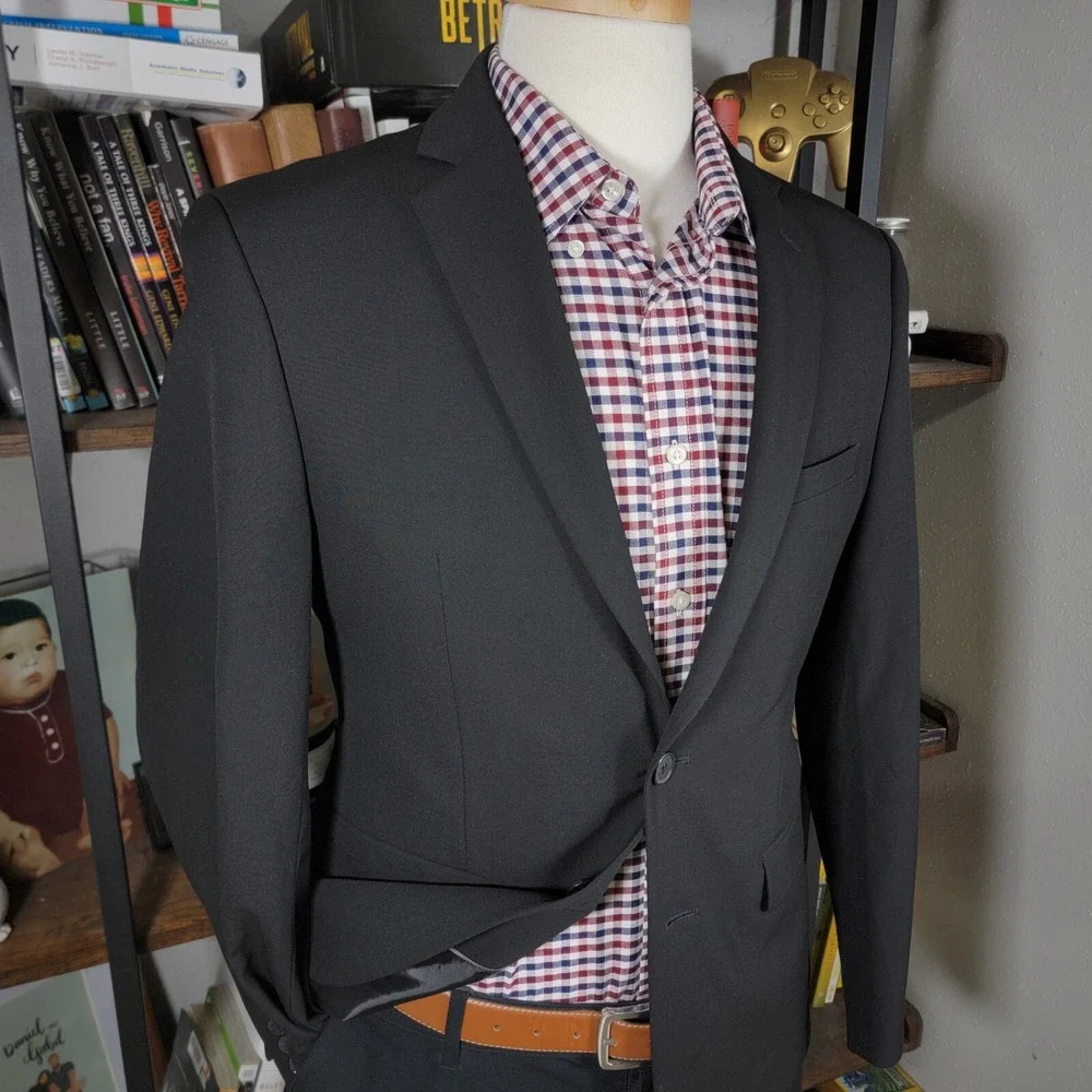 Van Heusen Flex Men's Sport Coat Blazer Two Button BLACK Slim‎ Fit Size 40S